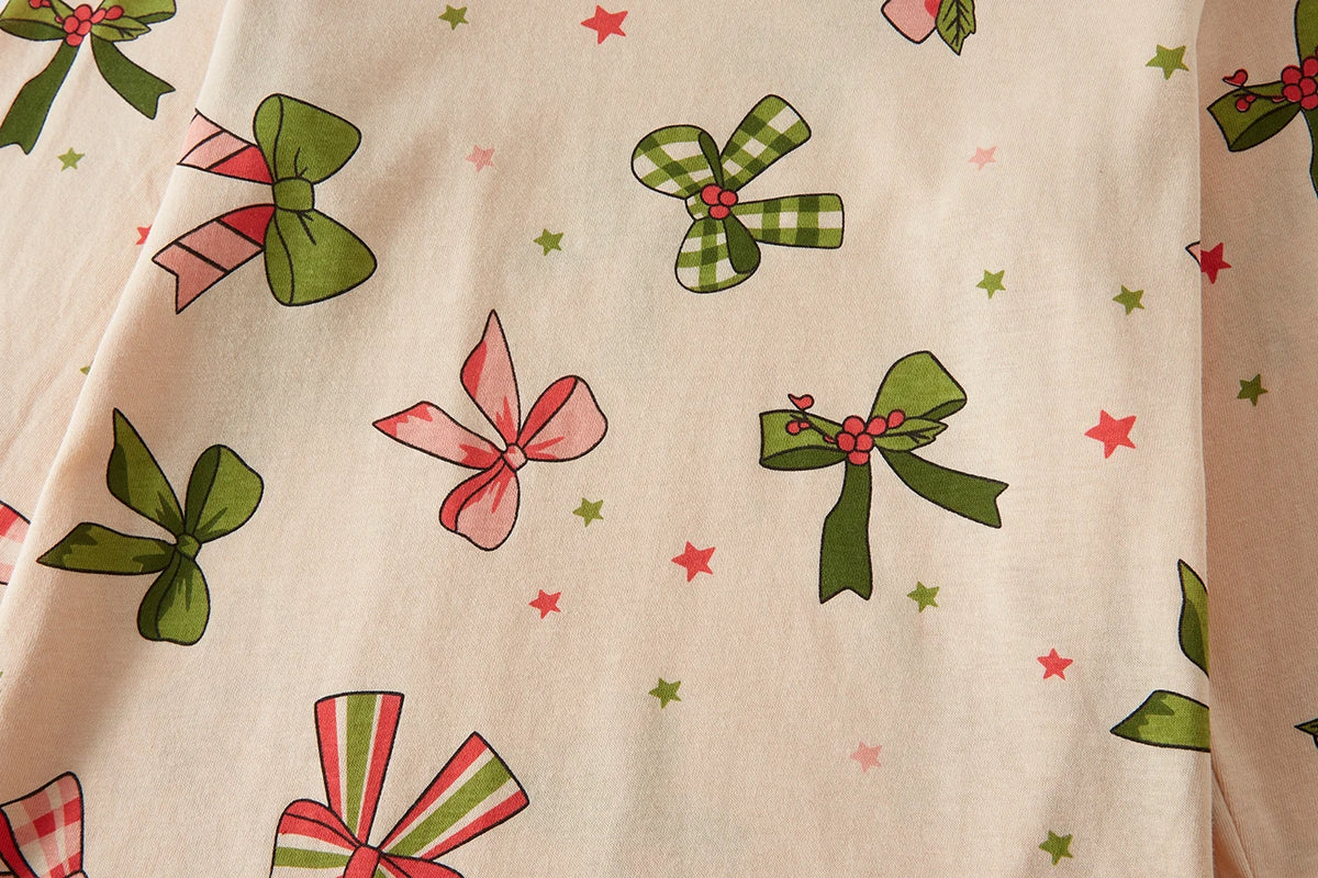 Kids Pajama Set 100% Cotton Soft Star and Bow Full Print Loungewear Long Sleeve Pjs Nightwear for Toddler Girls Age 1-8 Years