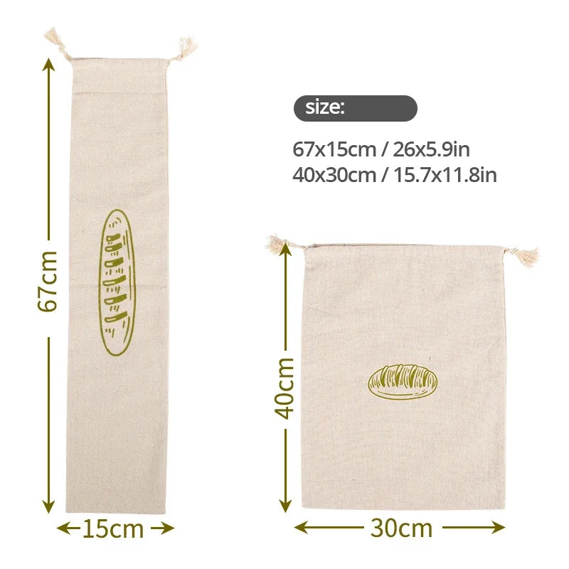 4/2/1PCS Linen Bread Bags,Reusable Drawstring Bag for Loaf, Homemade Artisan Bread Storage Bag,Linen Bread Bags for Baguette