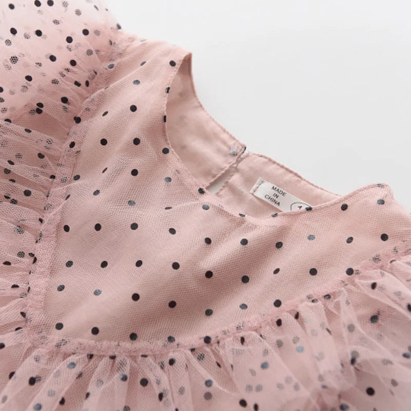 Girls' Style Summer New Dress with Polka Dot Mesh Korean Lace Children's Fashion Beautiful Long Skirt