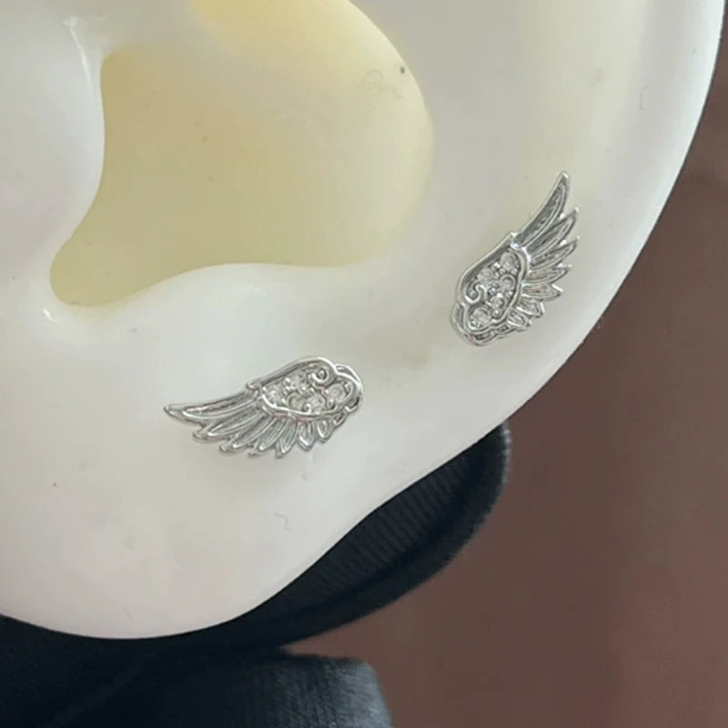 Creative Angel Wings Earrings Stud For Women'S Luxury Zircon Shiny Crystal Cross Silver Color Earrings Studs Fashion Jewelry Gifts