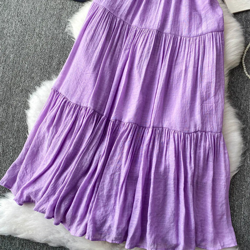 White Casual Mid-Length Puffy Skirt Women's Summer High Waist Slimming Cake Skirt Korean Sle Commute A-Line Skirt