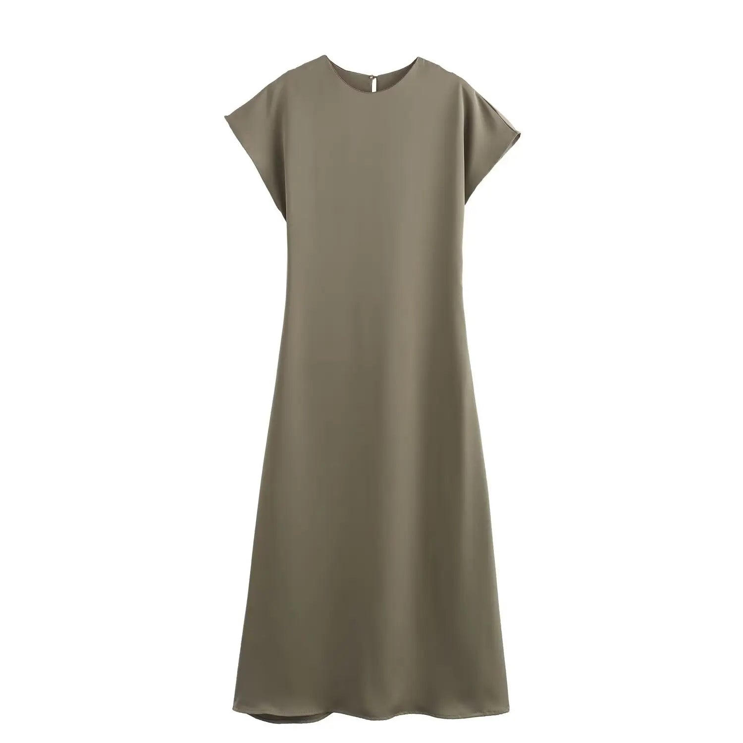 Woman Satin Midi Dress Summer Female Solid Fashion Elegant Long Dresses Lady Chic Short Sleeve O-Neck Evening Party Dress