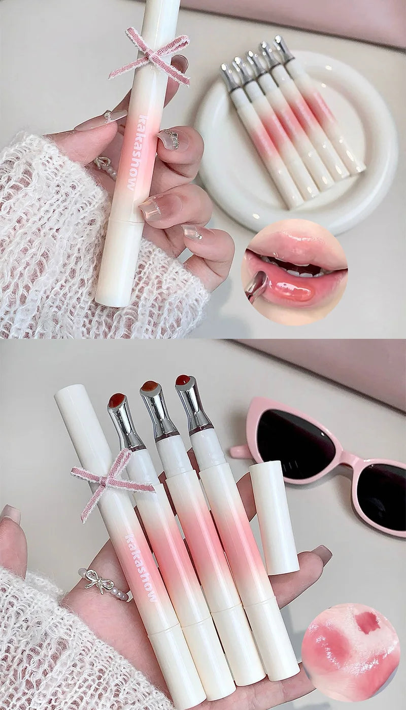 Kakashow Mirror Watery Lip Gloss Iron Brush Head Jelly Lipgloss Moisturizing Lip Tint Lipstick Nature Nude Lips Makeup Cosmetics
