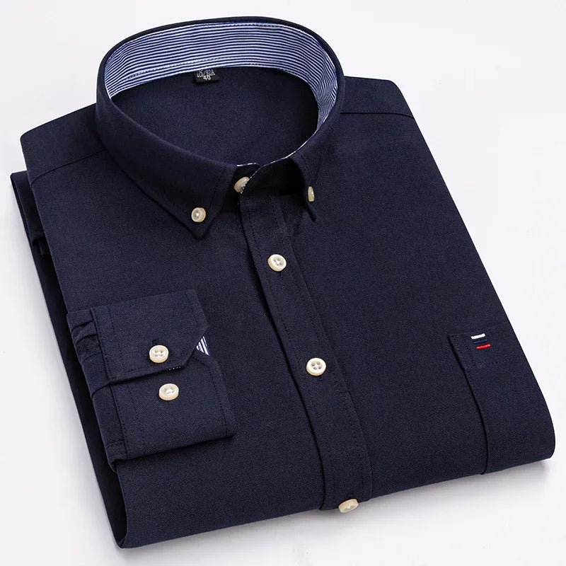 Over Size 7XL 100% Cotton Oxford Long-Sleeve Shirts for Men Slim Fit Formal Plain Shirt Office White Clothes Elegant Business To