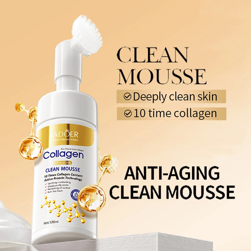 Sadoer Collagen Facial Cleanser Mousse Deep Cleansing Skincare Moisturizing Firming Face Wash Foam Cleanser Skin Care Products