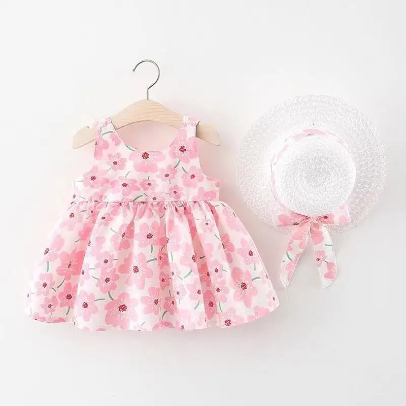 9M-3Y Baby Girl Summer Lightweight Princess Dress Newborns Cotton Breathable Floral  A-Line Dress Infant Big Bow Camisole Dress