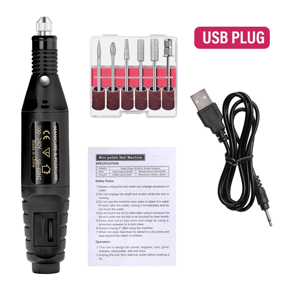 LULAA Portable Electric Nail Drill Machine Set Gel Polish Remover Dead Skin Nail Polishing Tools Kit Sander Nails Accessories