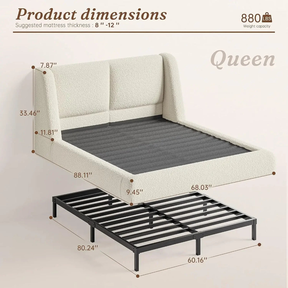 Queen Size Cloud Bed Frame Anti Slip Bottom Noise Free Soft Corner Easy Assembly