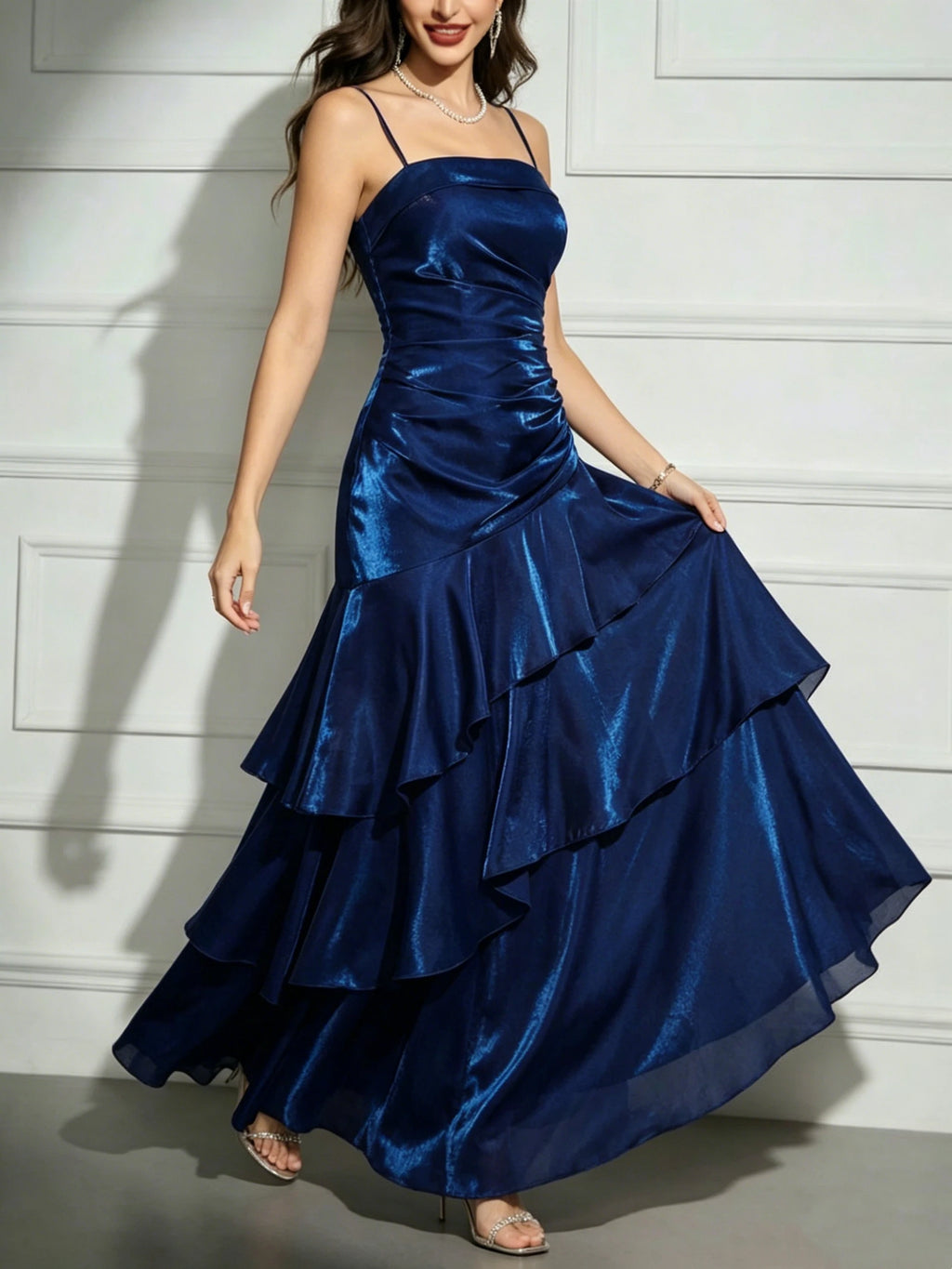 Elegant Women French Spaghetti Strap New Long Dresses Female Slim Chic Party Prom Robe Fashion One Piece Clothing Spring Summer