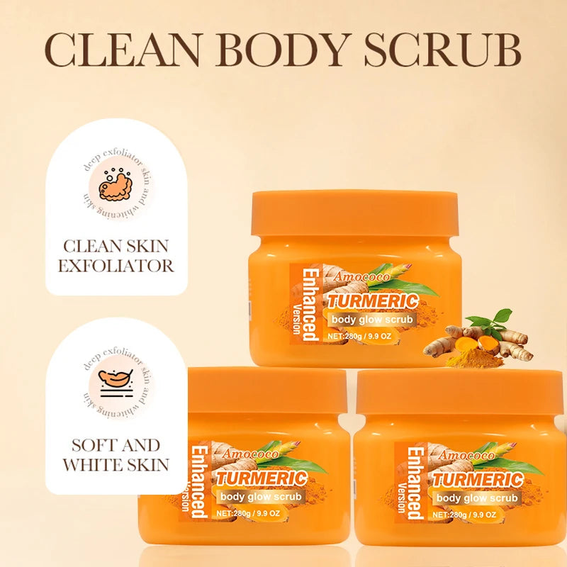 Amococo 2Pcs Turmeric Body Scrub Exfoliating Dead Skin Remover 280g Deep Cleansing Nourishing Smooth Skin