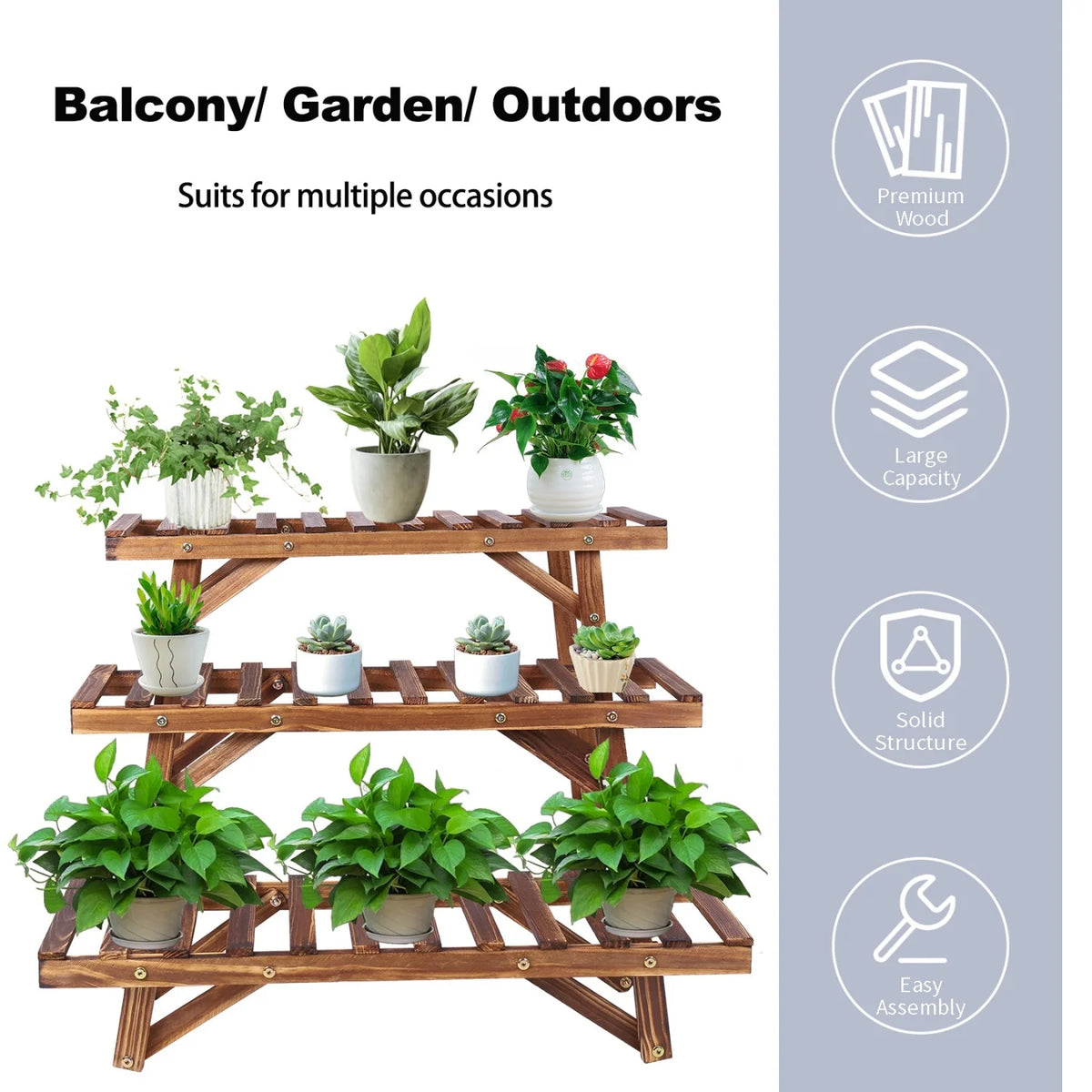 3 Tier Ladder Shelf Wood Plant Stand for Garden Balcony Living Room Plant Display Rack Flower Pot Holder Planter Organizer