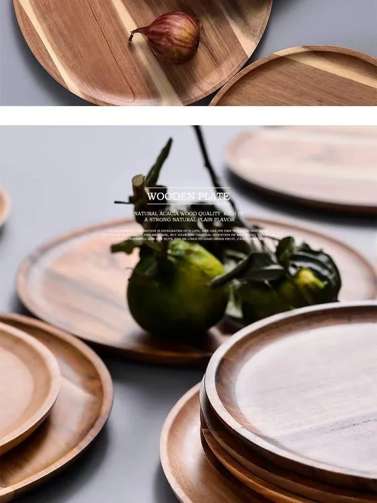 2026 New 15/20/25cm DIY Thinking Wooden Plate Round Tea Wooden Dining Plate Snack Bread Dried Fruit Plate