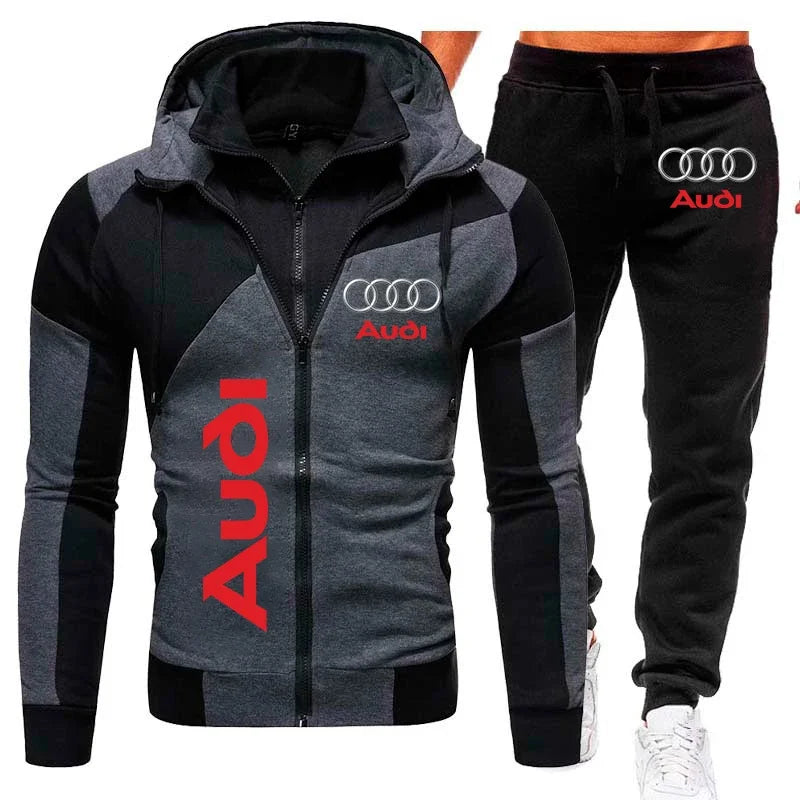 Audi Men's 2-Piece Fleece Tracksuit - Hooded Sweatshirt and Pants
