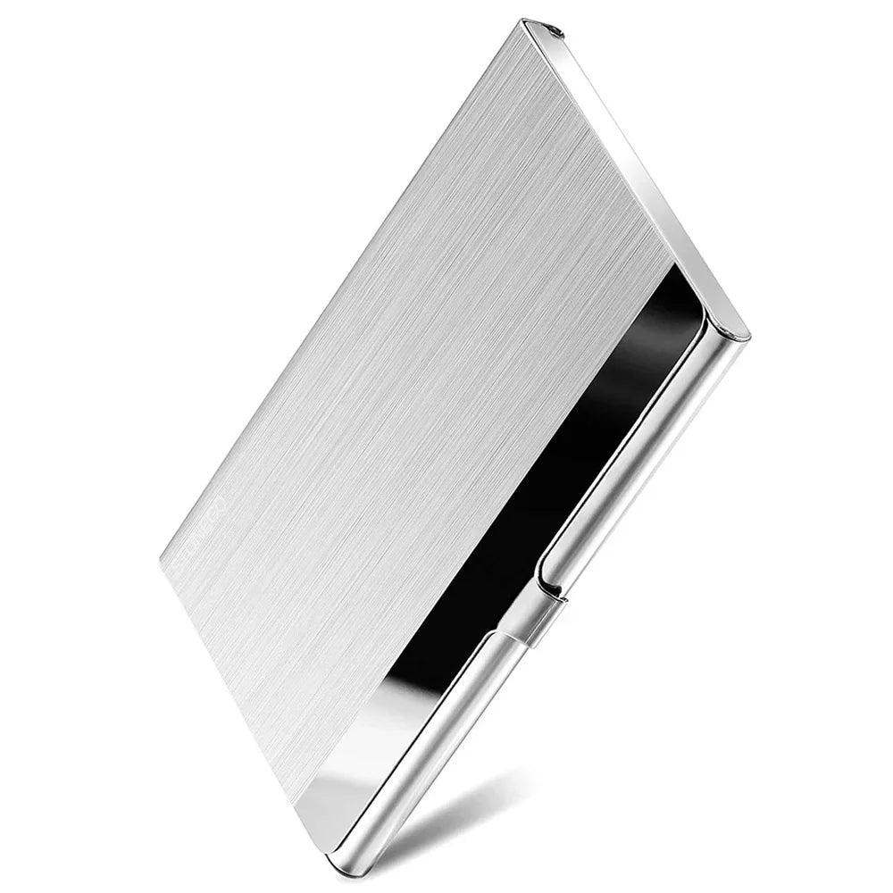 Premium Ultra thin Stainless Steel Business Card Holder - Silver Metal Pocket Case for Men and Women Simple Design Wallet