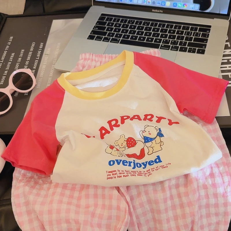 Summer New Children'S Cotton Cartoon Printed Short Sleeved T-Shirt Boys And Girls Raglan Sleeves Stylish Casual Tops