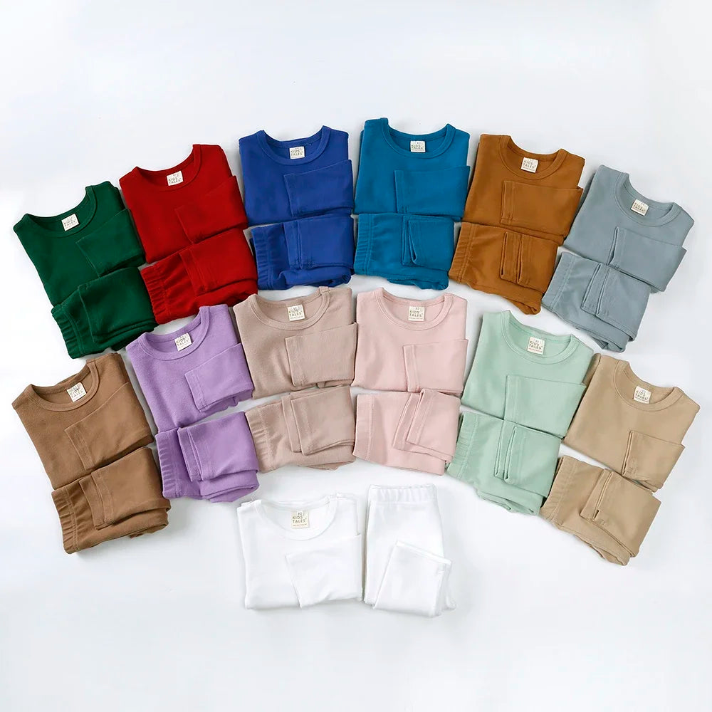 Kids Tales Unisex Cotton Pajama Set - Long Sleeve Solid Sleepwear