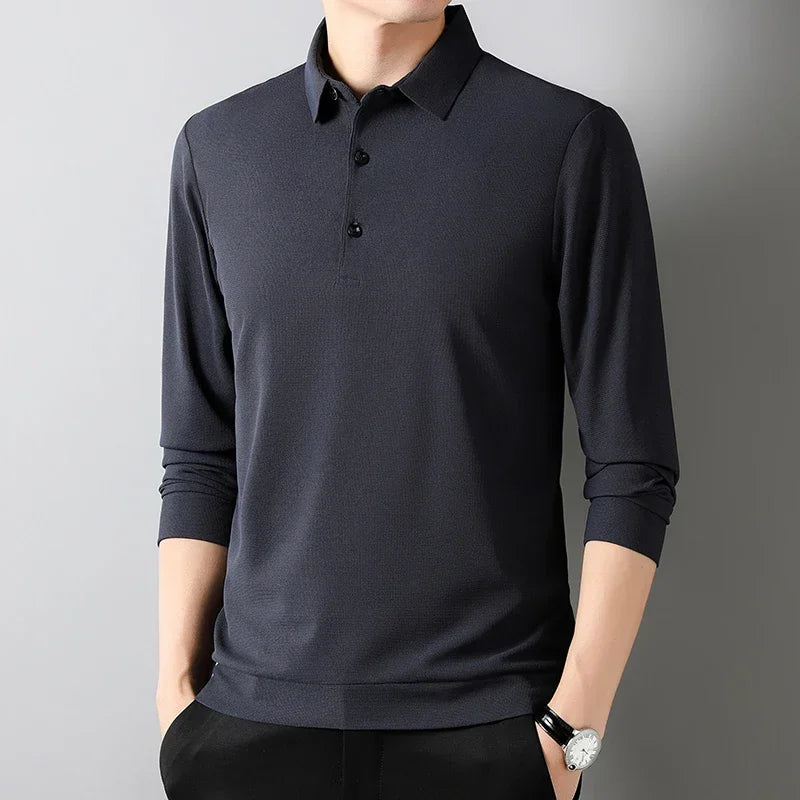 Men's Waffle Knit Long Sleeve Polo Shirt - Solid Casual Top