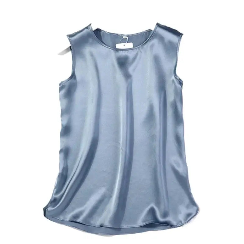 Elegant Fashion Satin Tank Tops Office Lady Blouse Shirts plus  Summer Slim Sleeveless Vest Women Simple O-neck Tops y2k clothes