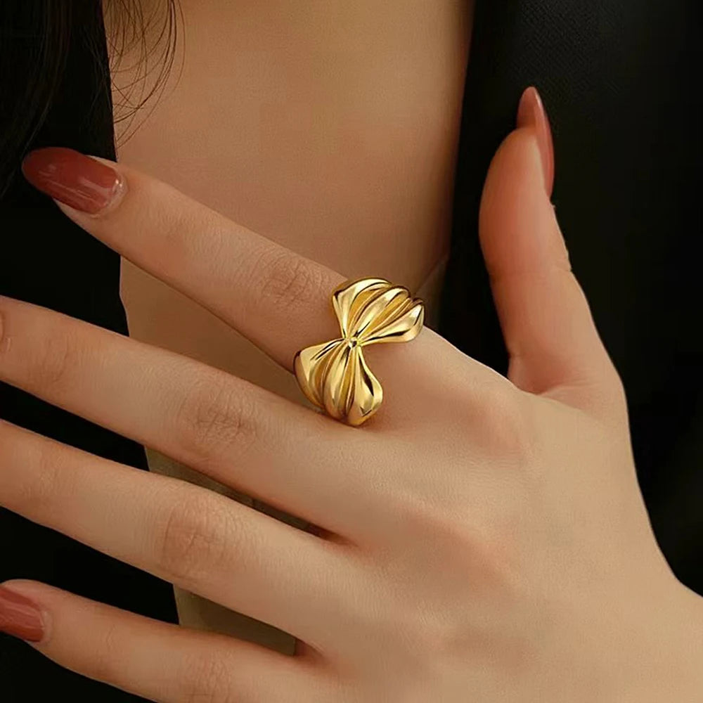 Dgiddk Retro Stainless Steel Bow Ring Opening Adjustable Ring Luxury Punk For Women'S Jewelry Accessories Gifts Daily Collocation