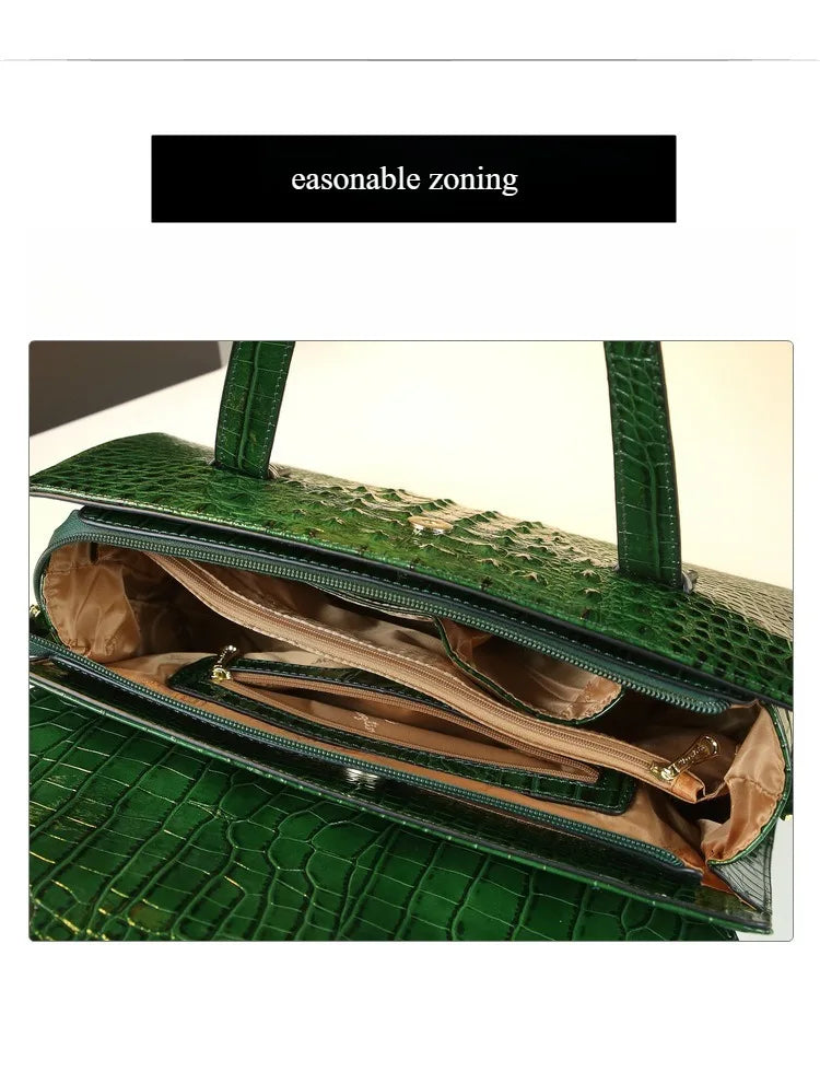 Crocodile Pattern Women's Bag 2026 New Style Messenger Bag Women's High-End Boston Pillow Bag Light Luxury Leather Shoulder Bag