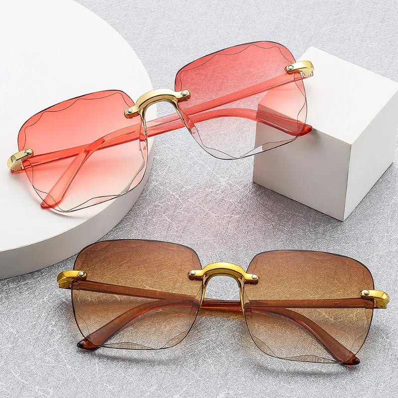 New Rimless Women's Sunglasses Fashion Gradient Lenses Sun glasses Lady Vintage Alloy Legs Classic Designer Shades UV400