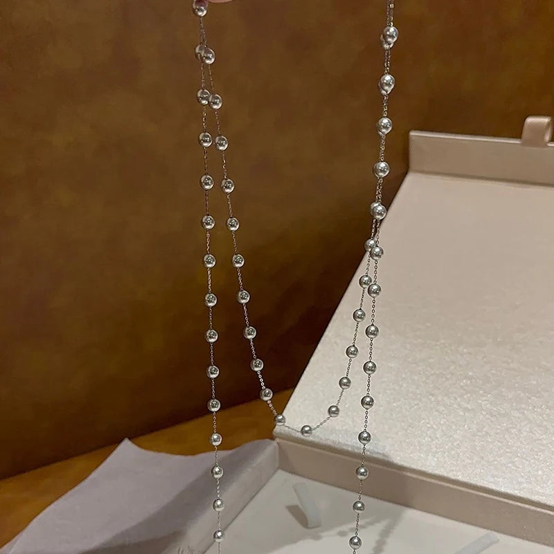 Elegant Double-layer Simulated Pearl Chain Necklaces Women Exquisite Bikini Dress Necklace Beach Jewelry Dinner Party Gift K-
