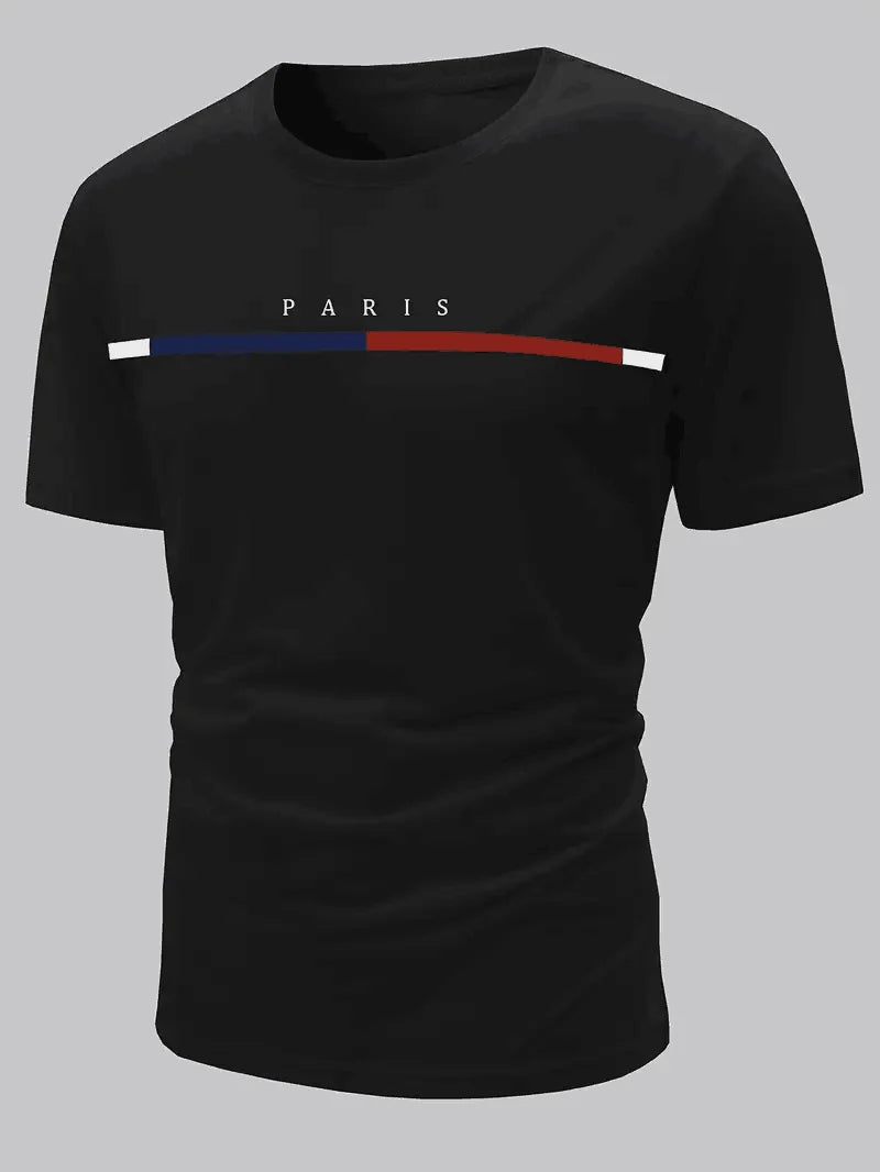 Paris Theme Pattern Print  T-shirt,Pattern T-shirt Men's Summer Wear,Men's Clothing