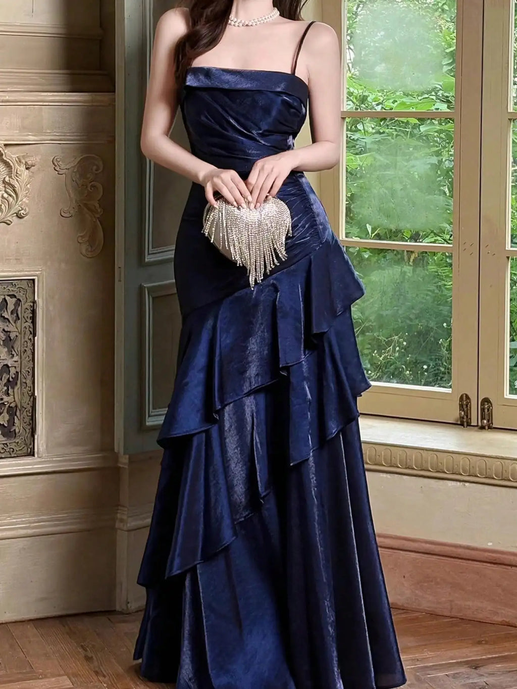 Women's Ruffles Elegant Romantic Spaghetti Straps Dresses Prom Gown Princess Graduation Party Sling DressFestival Formal Clothes