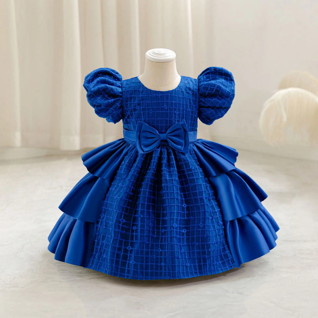 HETISO Plaid Flower Girls Christmas Party Dress with Bow Elegant Birthday Gown for Kids 0-4 Years Children Birthday Frocks