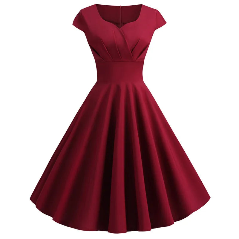 Women's Vintage V-Neck Pink Midi Dress