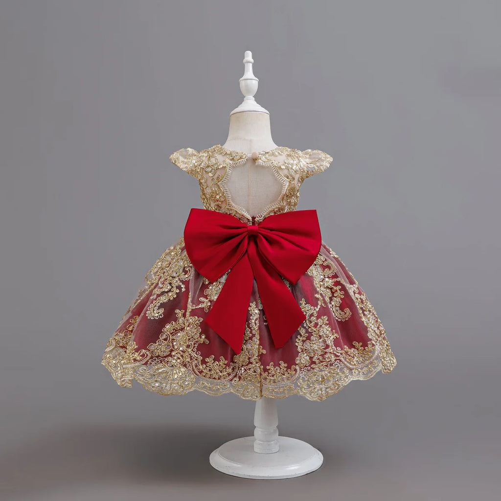 HETISO Children's Dress Princess Embroidery Lace Flower Girls Holiday Party Ball Gown Little Kids Summer Costume 1-6Y