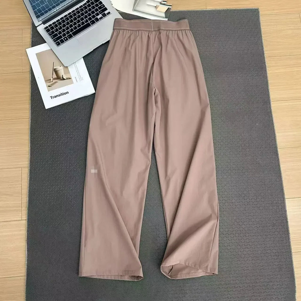 Women's High-Waisted Wide-Leg Casual Pants - Quick-Dry Ice Silk
