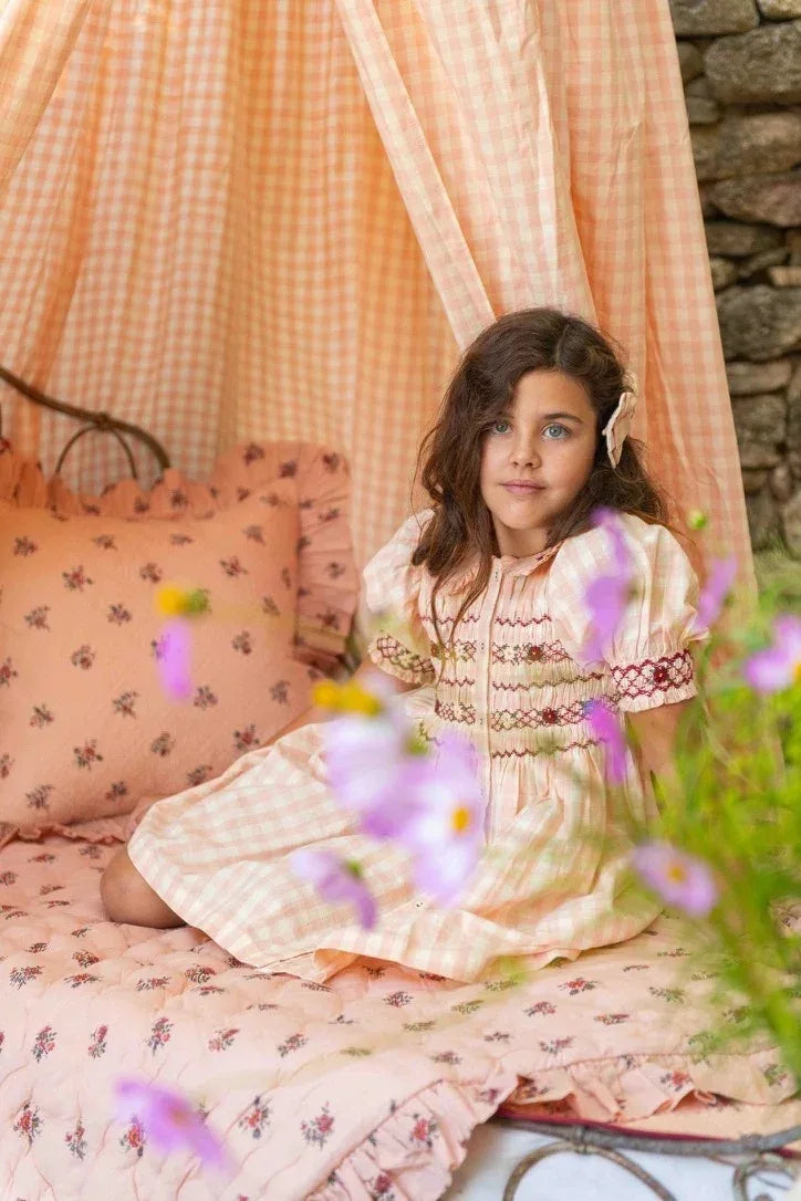 Children's Dress 2026 Summer New Product BD Girls Pastoral Embroidery Wrap Bubble Sleeve Shirt Skirt Princess Dress