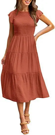 Summer New Spot Dress Women's Flying Sleeves Large Swing Skirt 2023 Quick Sale European and American Women's Cross border Mid le