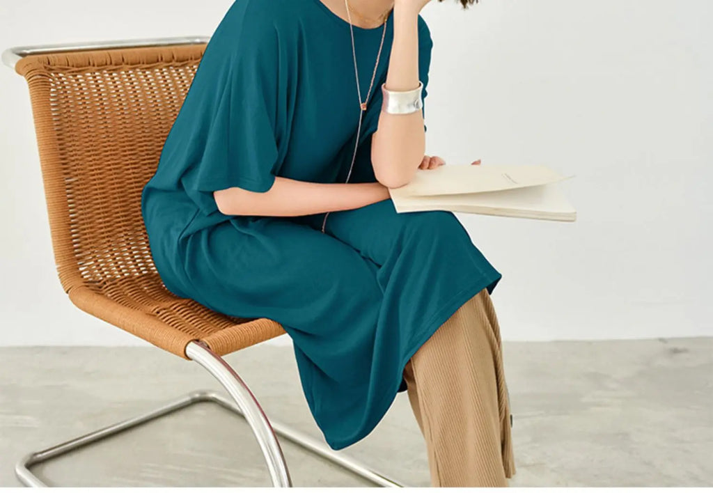 Modal plus Size Loose Short Sleeve Dress Women Summer Thin Casual Home Dress Sleep Dress round Neck A-Line Skirt H-Shape