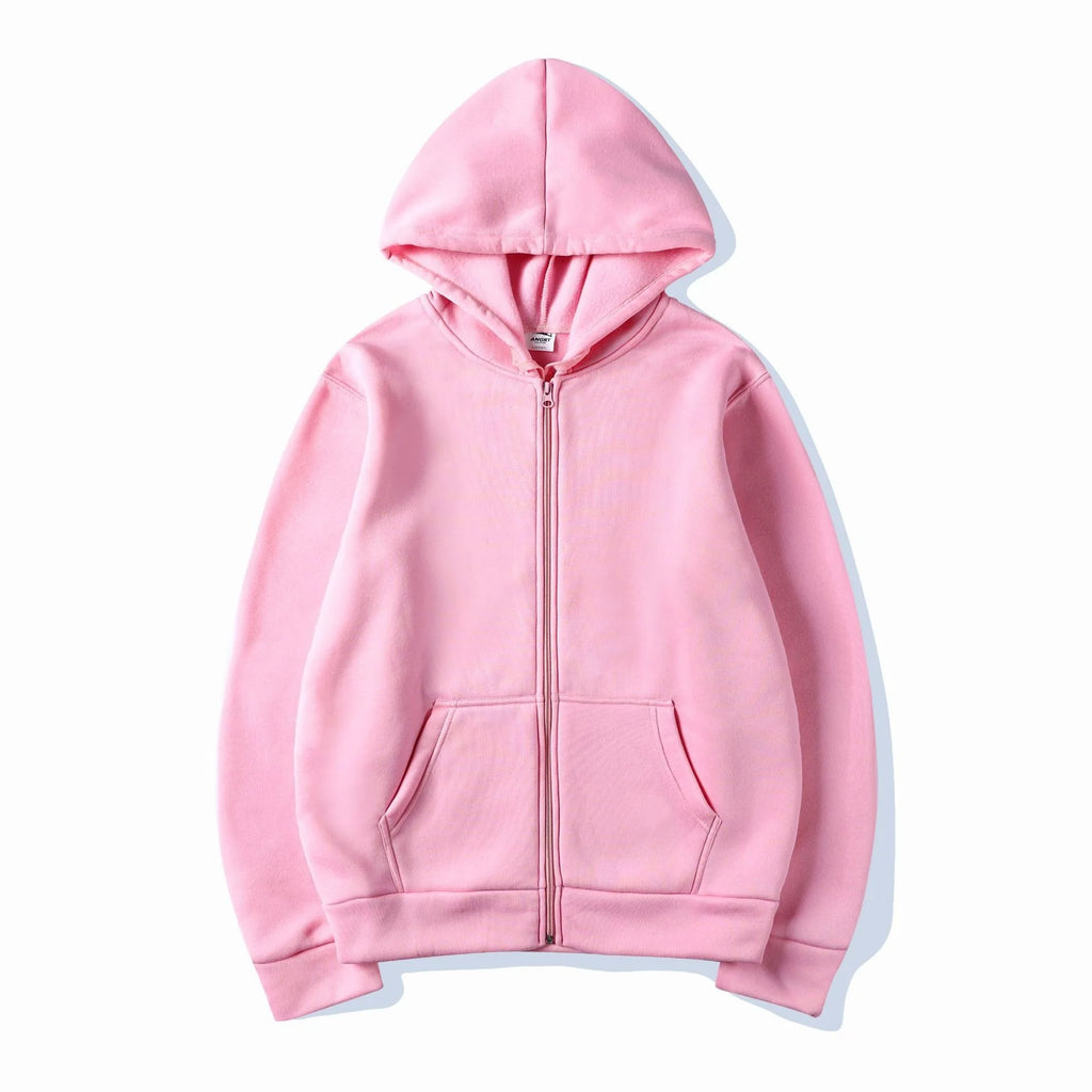 2026 Trendy Fashion Sportswear Coat Front Pocket Warm Zipper Jacket Men's and Women's Autumn/Winter Solid Color Open Hoodie