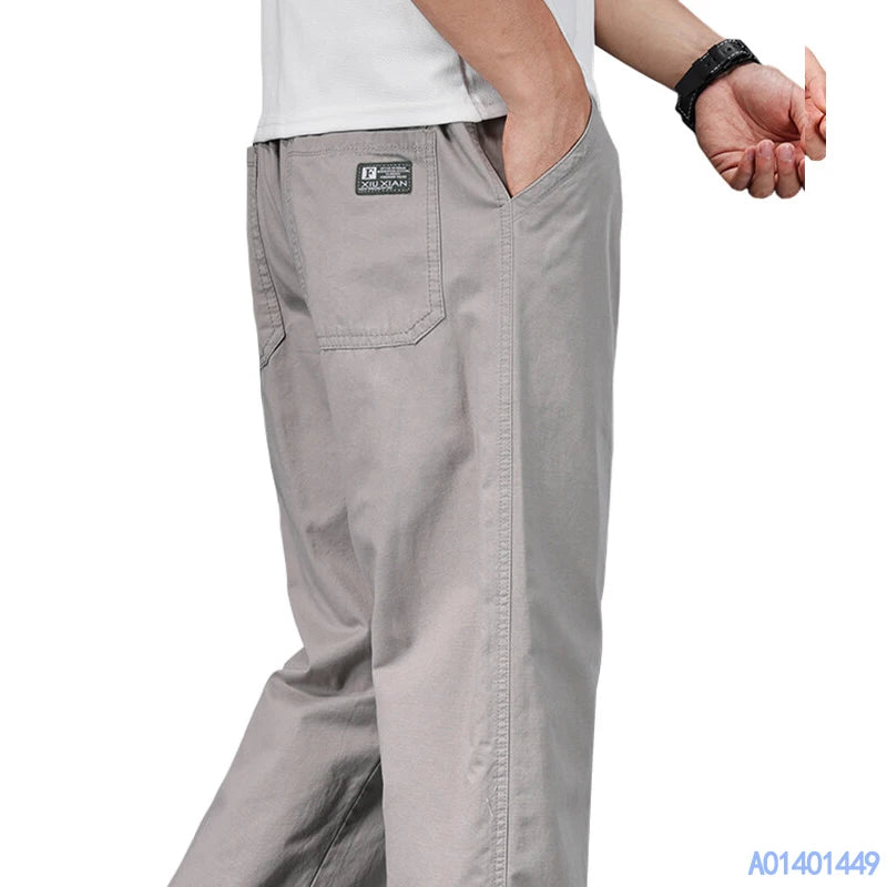 Plus Size Men's Cotton Jogger Pants Relaxed Fit With Elastic Drawstring Waist For Everyday Comfort