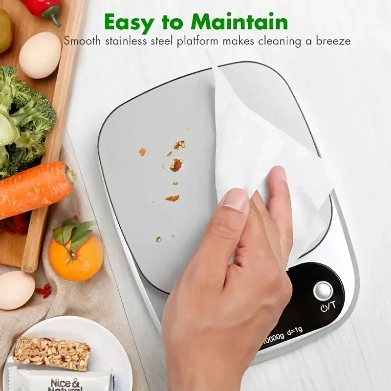 Báscula de cocina de 10 kg, báscula de cocina digital con función de tara, báscula electrónica para joyas y alimentos, pantalla LCD de acero inoxidable