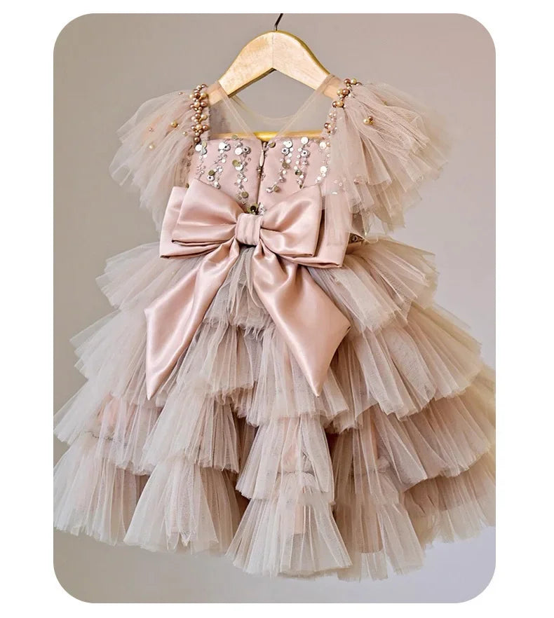 2026 Trendy Girls' Princess Dresses Gown Sparkling Sequined Sleeveless Dress with Charming Bow for Layered Tulle Special Events