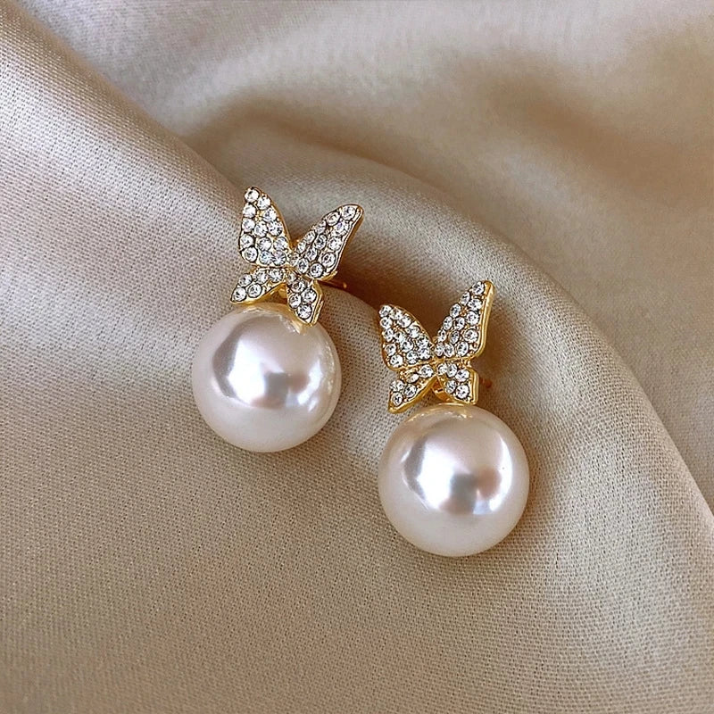 Upscale 14K Gold Jewelry Real Gold Earrings Zircon Pearl Twist Luxury Stud Earrings For Women'S Brincos Pendientes Bijoux