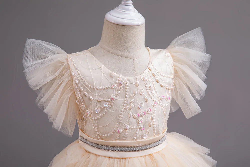 HETISO Girl Christmas Dresses Trailing Kid's Dress for Girls Retro Lace Sequined Children's Wedding Party Ball Gown 6 8 10 Years