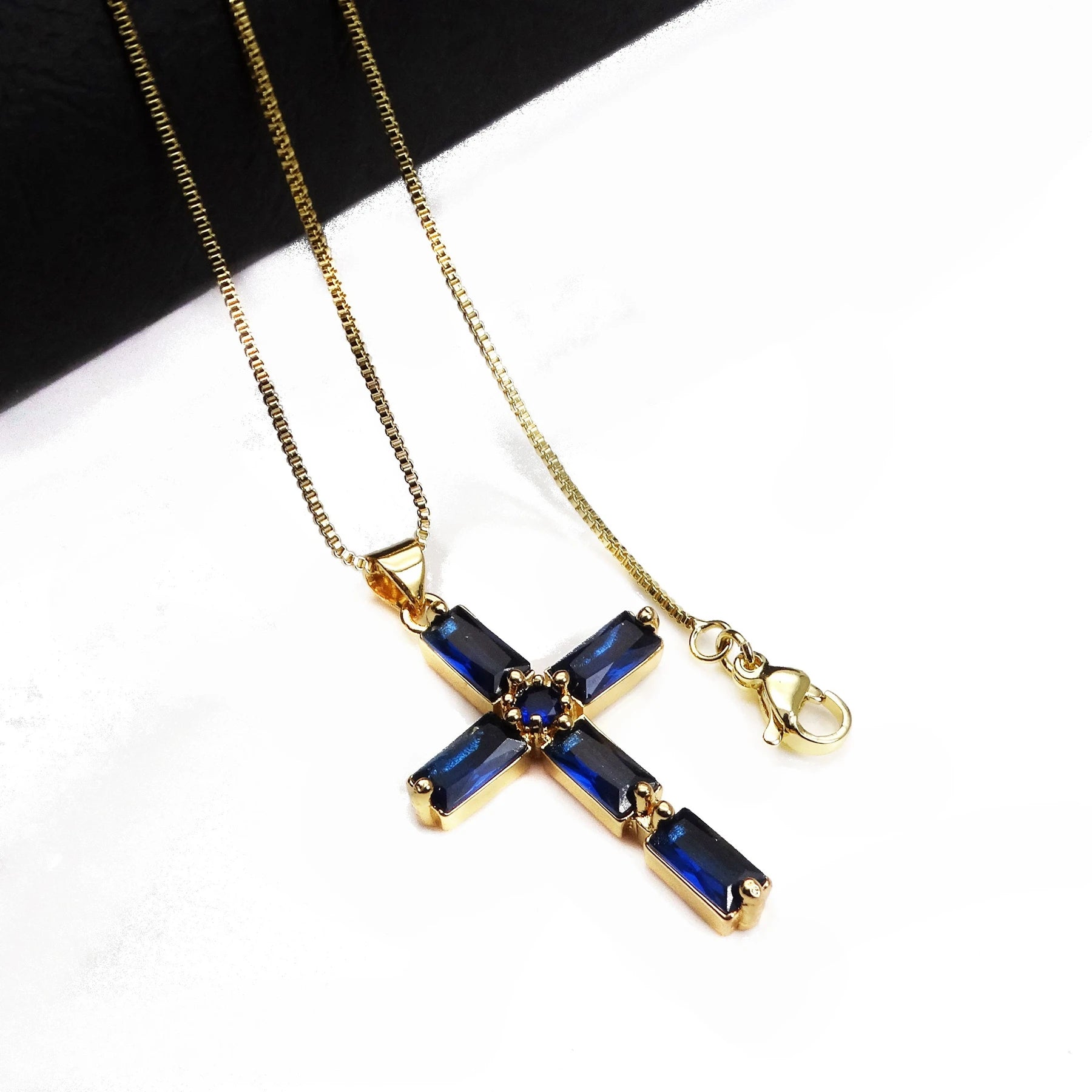 Cross Pendant Gold Plated With Sparkling Multicolor Microlaid CZ For Women Brass Charm Necklace Making