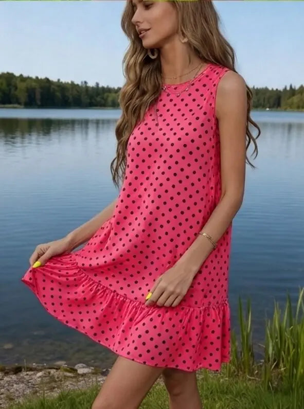 2026 New Western Style Summer Polka Dot Sleeveless Fashion Pear Shape Hip-Covering Dress Plus Size Sweet Girl Statement Dress