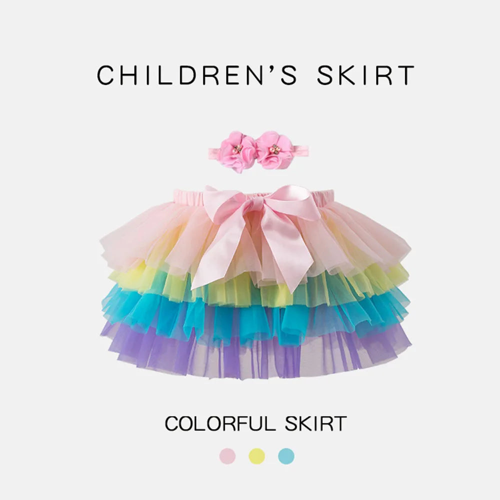 Rainbow Tulle Girls Tutu Skirt Princess Pettiskirt Baby Ballet Party Performance Clothes Newborn Photography Outfit for Kids
