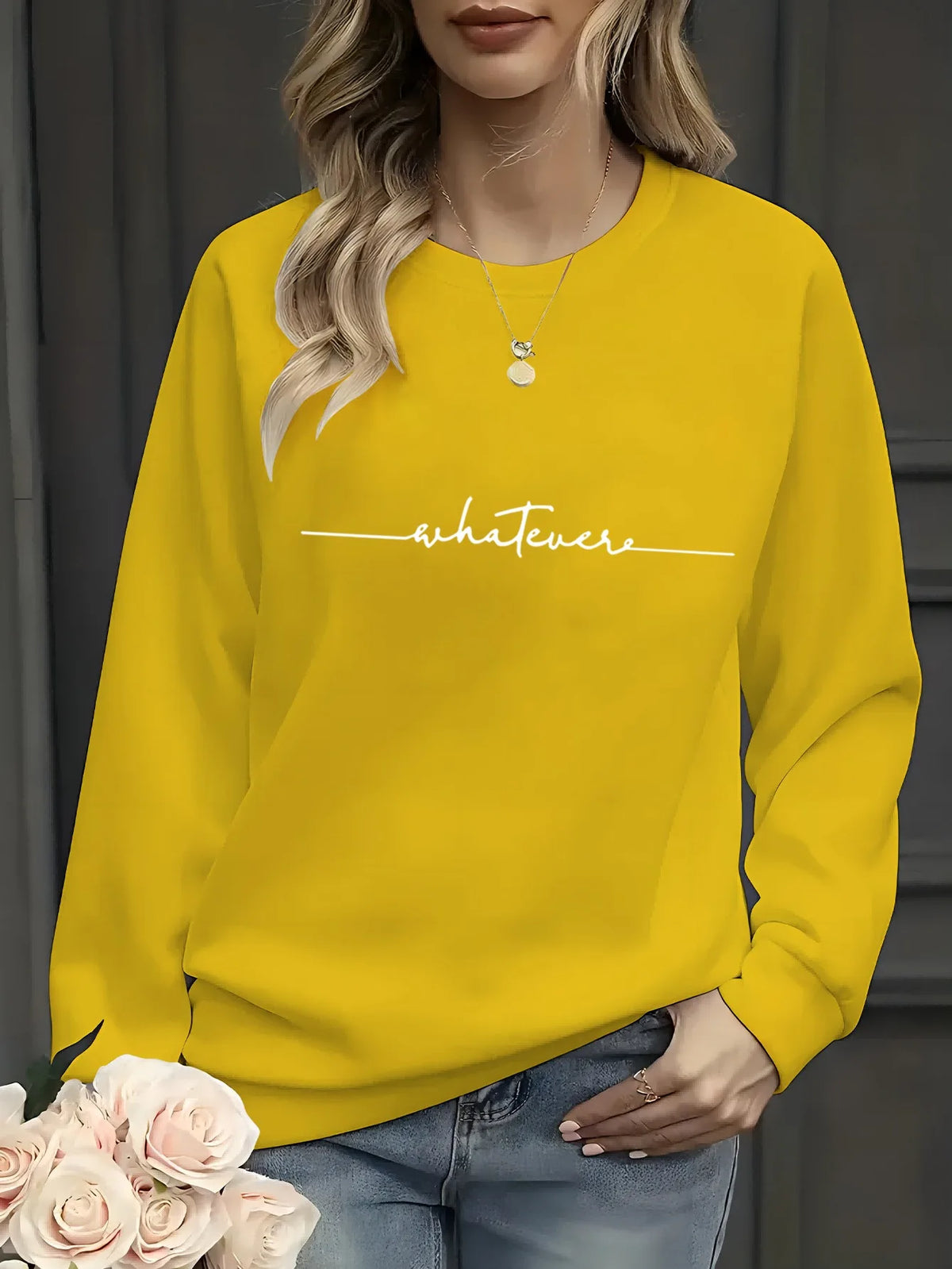 Women's Casual Heart Print Pullover Sweatshirt - Long Sleeve Knit