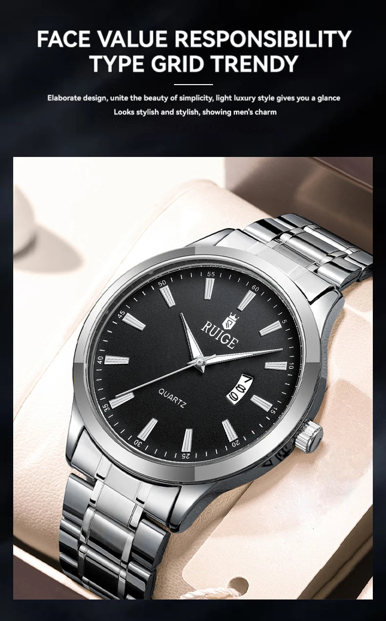RUIGE Fashion Men's Watch Roman Scale Minimalist Men's Famous Watch Night Glow Waterproof Trendy Watch