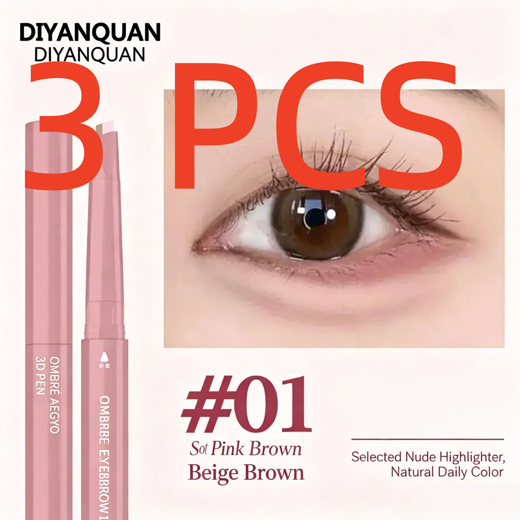 Korean 2 in 1 Ended Lying Silkworm Pen,Bionic Shading Highlighting,Instant Big Eye Effect,Smooth&Smudgeproof&Waterproof,Flat Tip