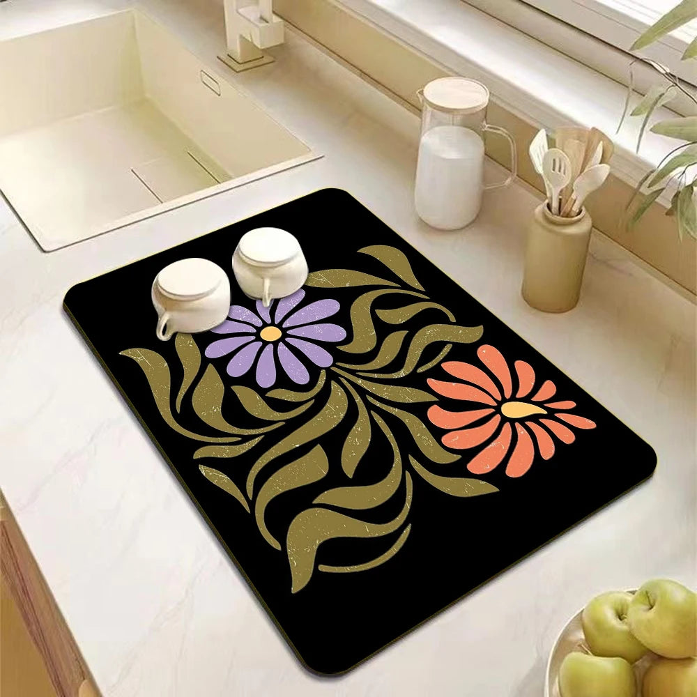 Absorbent Diatomite Dish Drying Mat - Anti-Slip Kitchen Drain Pad
