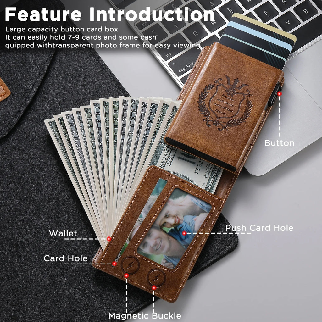 SUTENI Card Slot Wallet Flip Cover Faux Leather Card Box Pressing The Button Automatically Ejects The Card