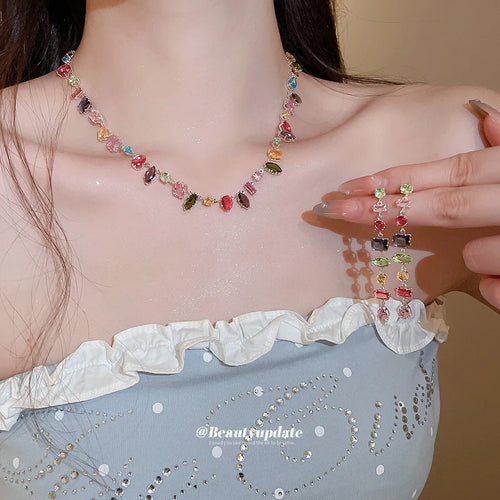Brand 18K Gold Plated Colorful Crystal Zircon Necklace For Women Luxury Jewelry Accessories